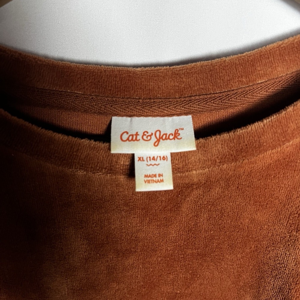 Cat & Jack Shirt Girls Sz XL Rust Orange Velvet Boat Neck Long Sleeve Blouse Top - Picture 6 of 7